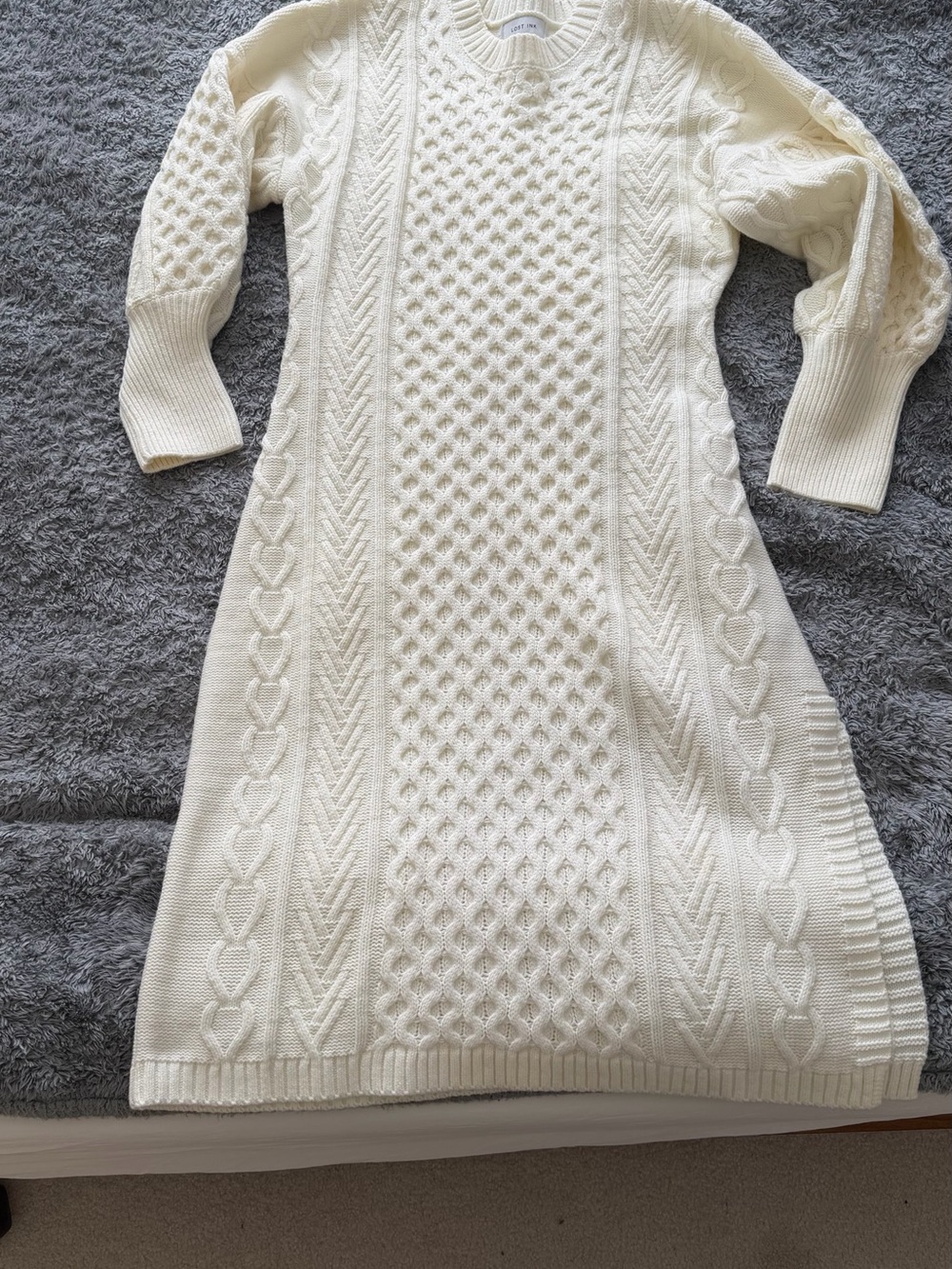 Cable Knit Sweater Dress - Cream